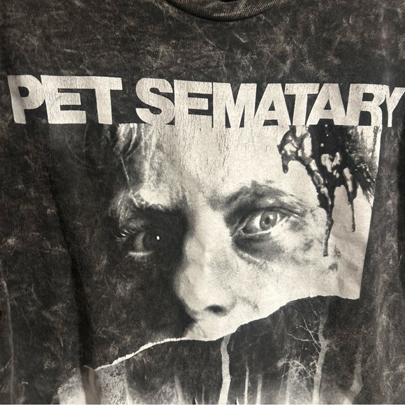 Pet Sematary Horror Movie Poster Mens Black Ice Wash short sleeve T Shirt Size M - Picture 2 of 14